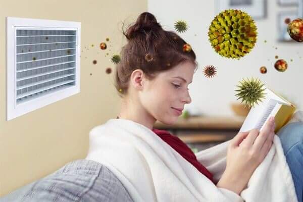  Animation of airborne contaminants entering the living room through dirty air ducts