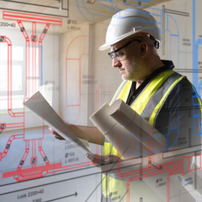 Property manager reviewing building HVAC documentation