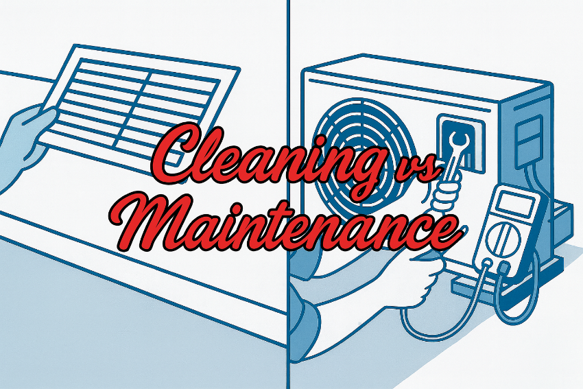 Clipart showing air duct cleaning vs HVAC maintenance