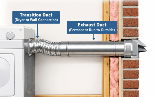 Diagram of transition and exhaust dryer ducts