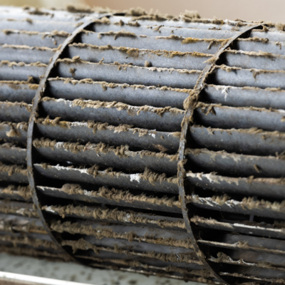 View of furnace blower and coil where dust accumulated