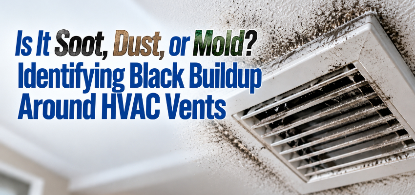 Ceiling vent with visible dark dust around grille